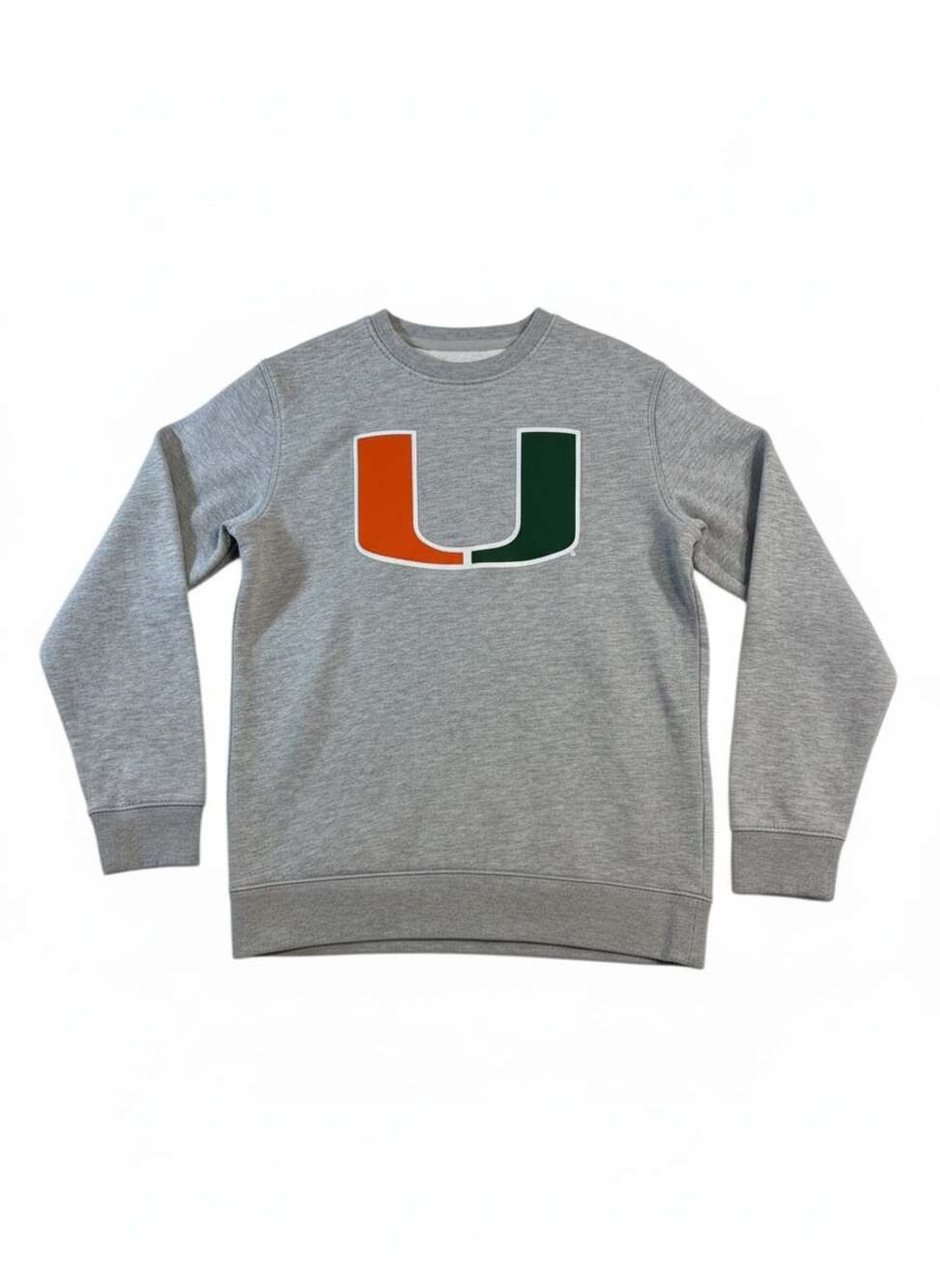 Miami Hurricanes Antigua Victory Crewneck Pullover Sweatshirt Heather Gray M